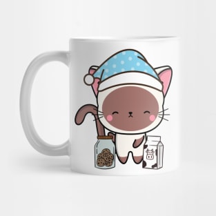 Funny white cat is having a midnight snack Mug